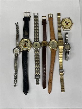 3 VINTAGE MICKEY MOUSE WATCHES + 5 LADIES WATCHES