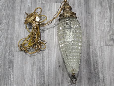 VINTAGE BRASS AND GLASS HANGING PENDANT LAMP (21"dm)