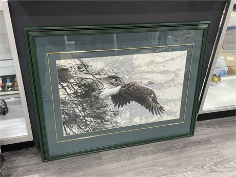 R.S. PARKER THROUGH THE FIRS FRAMED EAGLE PRINT - 42”x33”