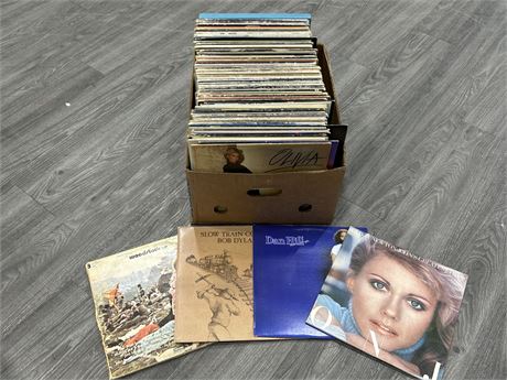 BOX OF RECORDS - CONDITION VARIES - MOST ARE SCRATCHED OR SLIGHTLY SCRATCHED
