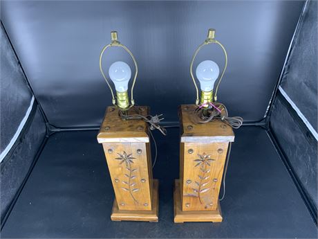 PAIR OF WOOD CARVED LAMPS