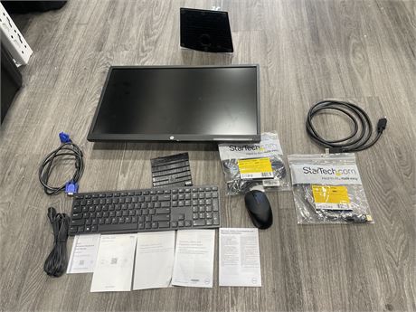 HP MONITOR WITH CORDS & DELL WIRELESS KEYBOARD & MOUSE