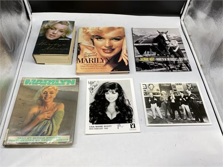 MARYLIN MONROE BOOKS & 2 PHOTO STILLS (1 Signed by Playgirl)