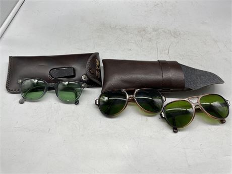 3 VINTAGE AMERICAN OPTICAL GREEN SAFETY GLASSES