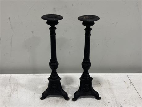 PAIR OF CAST IRON CANDLE STICKS (17”)