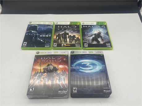 5 HALO XBOX 360 GAMES - LIKE NEW CONDITION