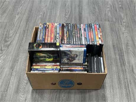 BOX OF DVDS - SOME SEALED + FEW BLURAYS