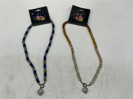 2 NEW OLD STOCK CRYSTAL BEADED NECKLACES W/ MATCHING EARRINGS