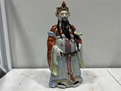 LARGE CHINESE PAINTED PORCELAIN FIGURE (23” tall)