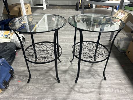 2 GLASS AND METAL SIDE TABLES - 2 FT
