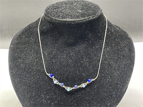 STERLING + BLUE CATS EYE NECKLACE (16”)