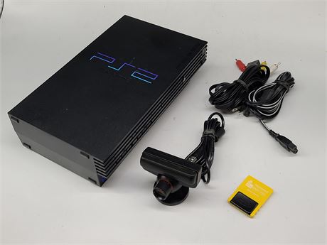 PS2 WITH MEMORY CARD AND EYE