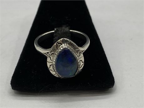 STERLING RING W/BLACK OPAL - TESTED