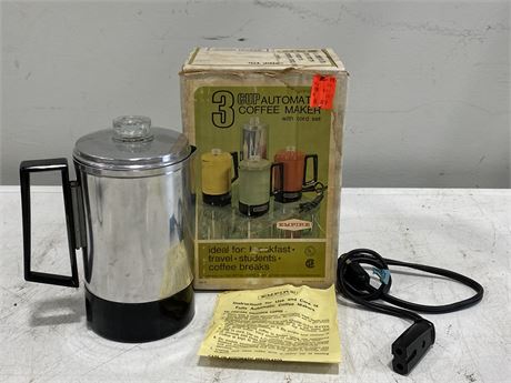 VINTAGE EMPIRE COFFEE MAKER W/CORD & BOOKLET - WORKS