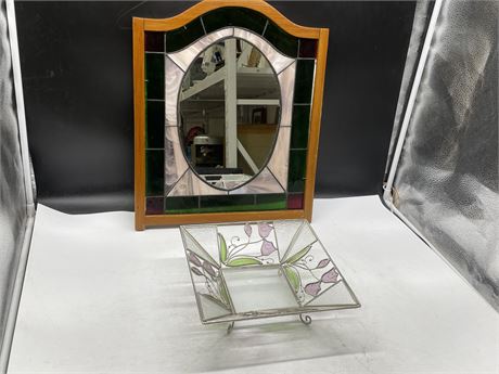 STAINED GLASS MIRROR (15”x19”) & SQUARE DISH