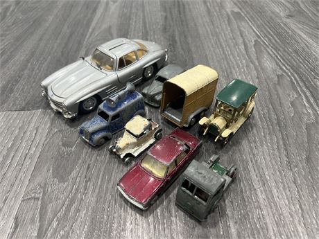 LOT OF VINTAGE DIECAST CARS - SOME NEED WORK - DINKY, CORGI, REVELL & ECT