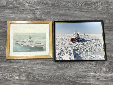 2 VINTAGE SHIP PICTURES (Largest is 21”x17”)