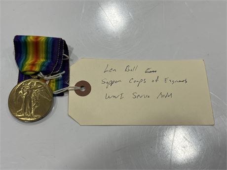 LEN BALL SAPPER CORPS OF ENGINEERS WW1 SERVICE MEDAL