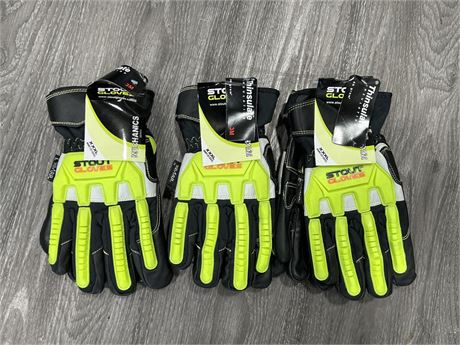 3 NEW PAIRS OF STOUT THINSULATE MECHANIC SERIES GLOVES - 3XL