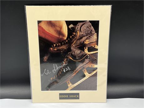 EDDIE SHACK SIGNED HOF PHOTO W/ GREAT COLLECTOR SHOW TICKET COA