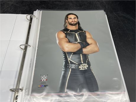 BINDER FULL OF WRESTLING PICTURES/POSTERS (ROUGHLY 50+ TOTAL - FEW SIGNED)