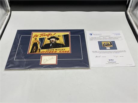 ORSON WELLES SIGNED ALBUM PAGE MATTED W/LOBBY CARD CITIZEN KANE REPRODUCTION