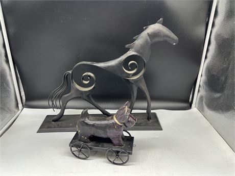 DECORATIVE HORSE + DOG (DOG IS WOODEN 7” & HORSE IS METAL 20”)