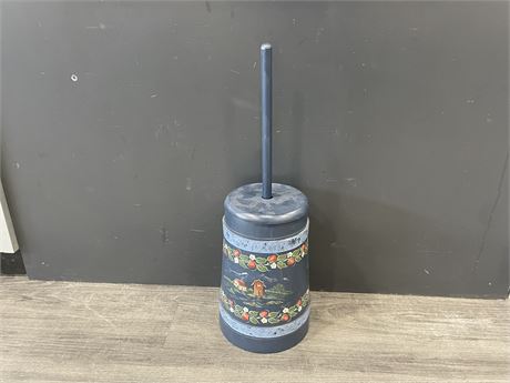DECORATIVE HAND PAINTED WOOD BUTTER CHURN