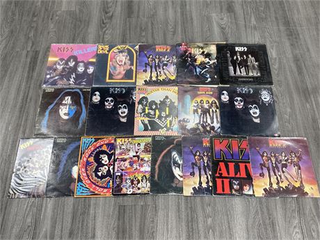 LOT OF 18 KISS RECORDS SOLD FOR COVERS ONLY - RECORDS ARE ROUGH/MISSING