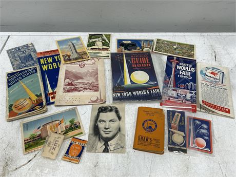 LOT OF 1939 NEW YORKS WORLD FAIR SOUVENIRS/COLLECTIBLES + OTHERS