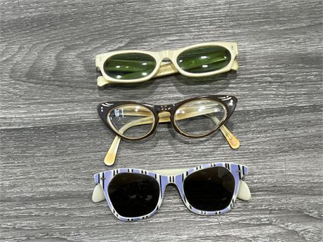 3 PAIRS OF 1950’s CATS EYE GLASSES