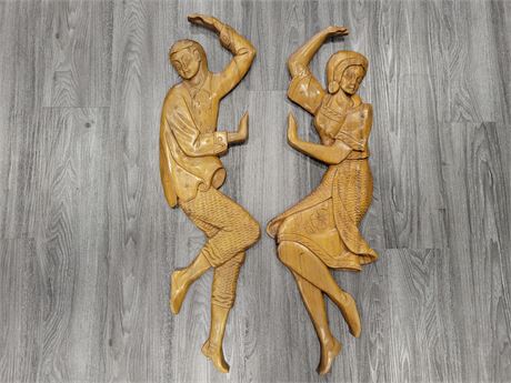 2 MCM WOODEN WALL HANGING FIGURES (38"Tall)