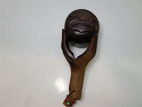 HAND CARVED & SIGNED FIRST NATION RATTLE