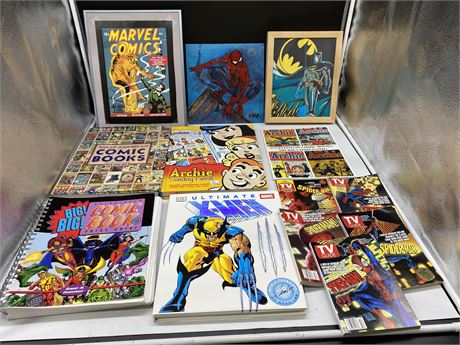 LOT OF COMIC PICTURES, BOOKS & TV GUIDES