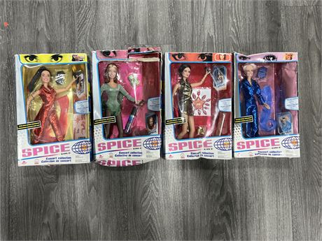 (4) 1990s SPICE GIRL DOLLS IN BOX (13” tall)
