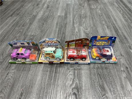 4 COLLECTABLE CHEVRON CARS - PACKAGING IS LOOSE / NOT SEALED - 6”