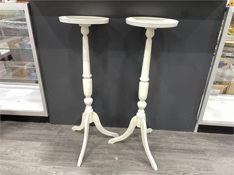 MATCHING PAIR - VICTORIAN PLANT STANDS PAINTED WHITE 11”x36”
