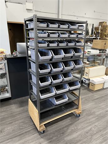 LARGE ROLLING RACK WITH BINS 66”x33”x15”