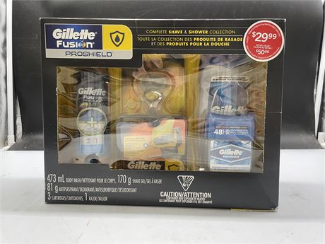 (NEW) GILLETTE FUSION PROSHIELD COMPLETE SHAVE & SHOWER COLLECTION