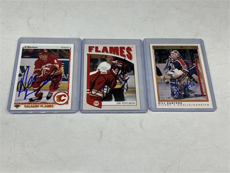 3 AUTOGRAPHED NHL CARDS - RANFORD, MACINNIS, PEPLINSKI