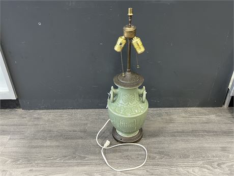 ANTIQUE CHINESE CELADON LAMP (24” tall)