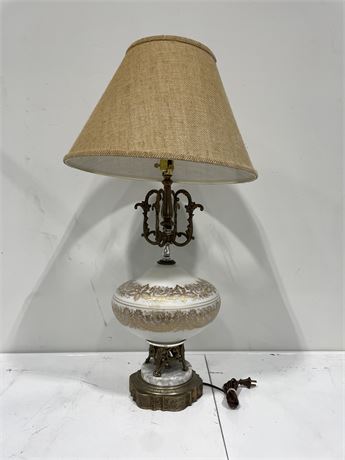 MCM GLASS, MARBLE & BRASS LAMP 33” TALL