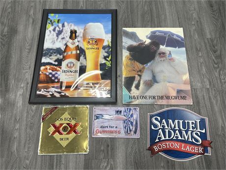 LOT OF LIQUOR PICTURES / METAL SIGNS (Largest is 23”x30”)