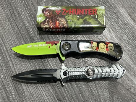 2 NEW ZOMBIE HUNTER FOLDING KNIVES - 7.5”