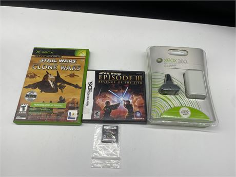 3 MISCELLANEOUS VIDEO GAMES & XBOX 360 PLAY AND CHARGE KIT