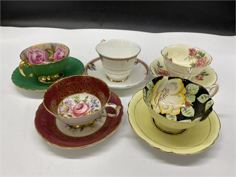 5 AYNSLEY AND PARAGON TEACUPS - MOST HAVE REPAIRS - *SOLD AS IS*