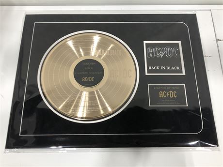 SPECTACULAR BLACK SUEDE AC-DC ‘BACK IN BLACK’ GOLD RECORD DISPLAY