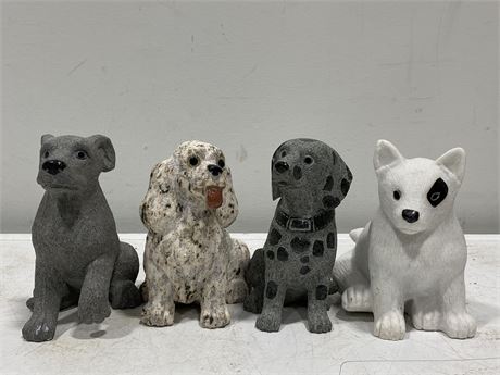 4 CARVED STONE, MARBLE, & GRANITE DOGS (5.5”)