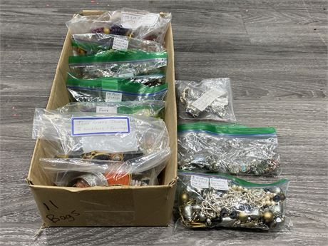 TRAY OF 11 BAGS OF JEWELRY