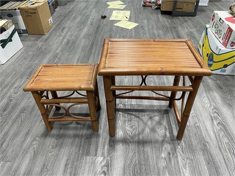 2 BAMBOO NESTING TABLES LARGEST 18”x12”x22”